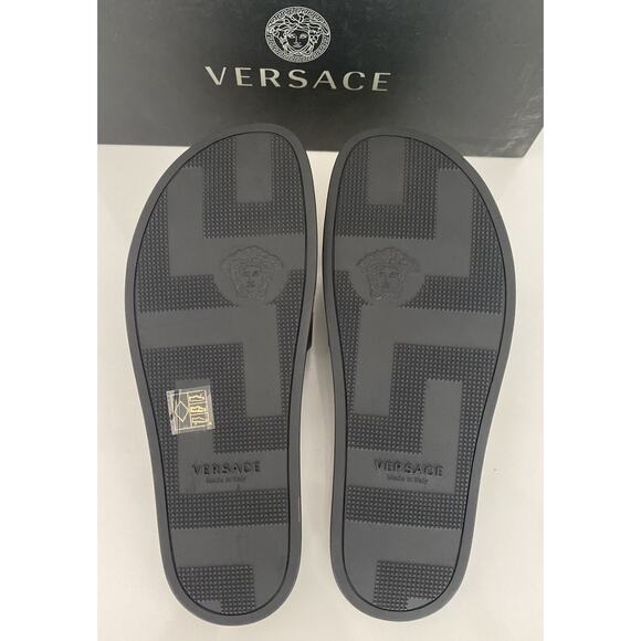 Versace Baroccoflage Slides Sandals Khaki 8 US (41 Euro) IT DSU6516 NIB $395 - Picture 9 of 11